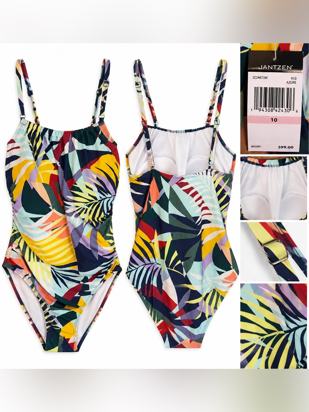 NWT Jantzen Tropical One Piece Swimsuit Size 10 Azure $99